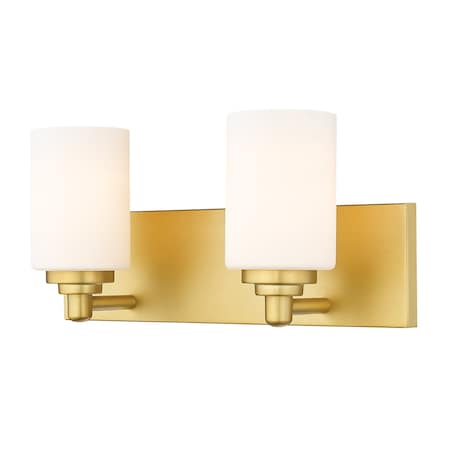 Z-Lite Soledad Vanity, 2-Light, 16.25 In.W x 6 In.L x 7.5 In.H, Brushed Gold/White 485-2V-BG